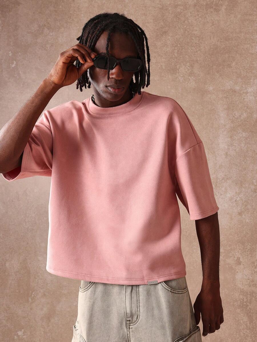 Dust Rose Plush Oversized men's shirt - brushed cotton terry in soft pink