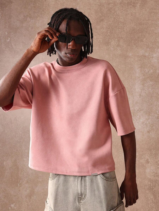 Dust Rose Plush Oversized men's shirt - brushed cotton terry in soft pink