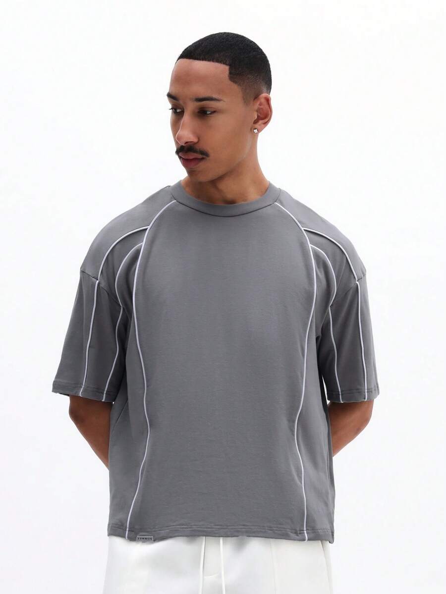 Urban Grey Contrast Piping men's shirt - cotton-poly with black piping detail