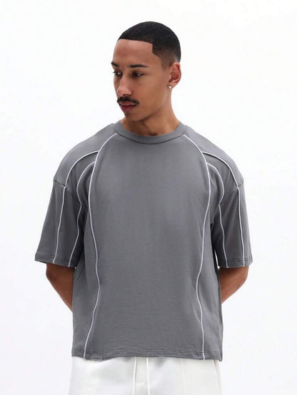 Urban Grey Contrast Piping men's shirt - cotton-poly with black piping detail