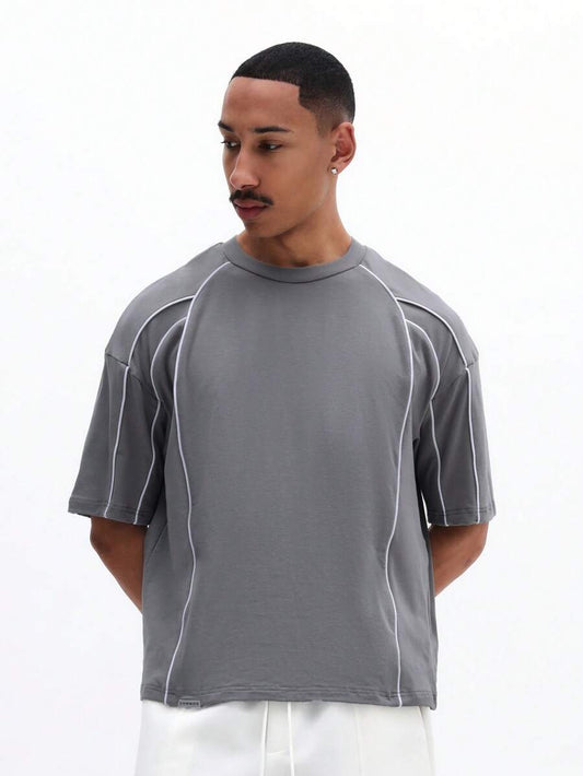 Urban Grey Contrast Piping men's shirt - cotton-poly with black piping detail