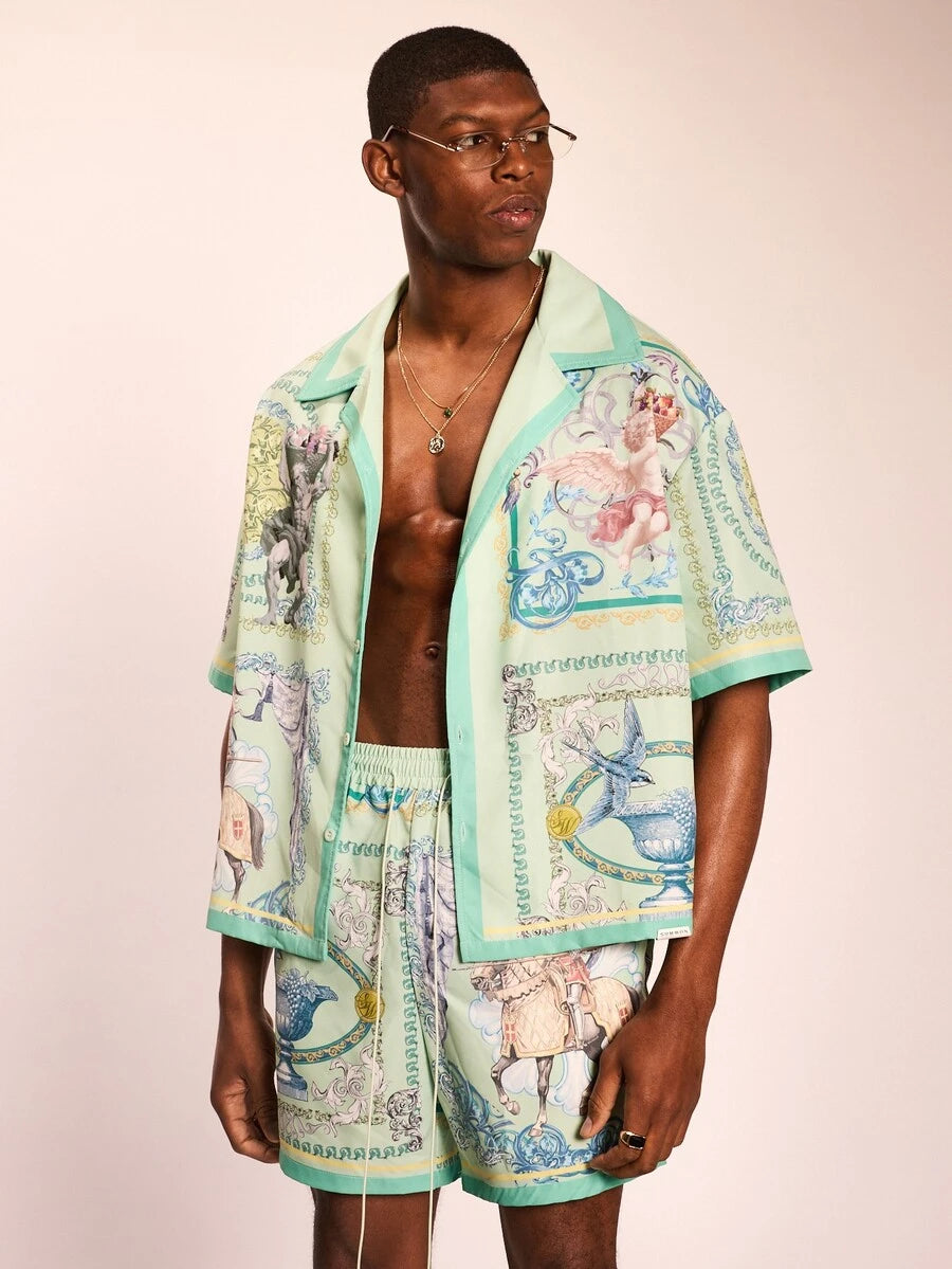 Sunset Coral Linen-Mix men's shirt - cotton-linen blend with camp collar
