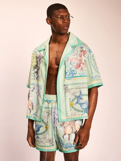 Sunset Coral Linen-Mix men's shirt - cotton-linen blend with camp collar