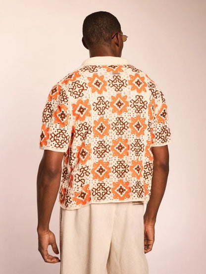 Sunset Coral Linen-Mix Men’s Shirt